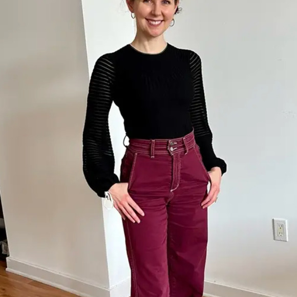 Roksanda Black Balloon Sleeve Top MEDIUM Ribbed Knit Work Cocktail Designer $260 - Picture 8 of 9